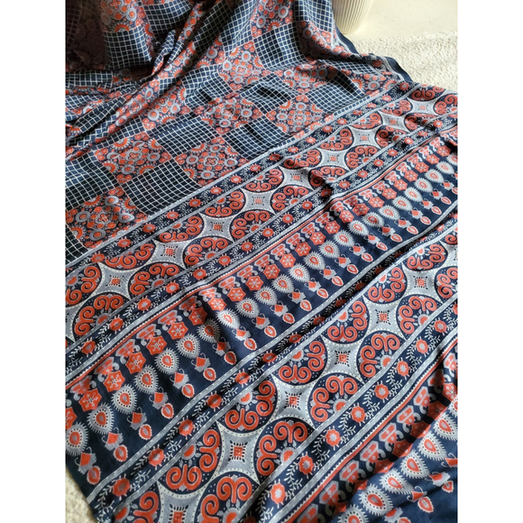 Handmade Dresses & Skirts - New Women Ajrakh Block Pure Silk Saree With Bp Party Designer Festive
